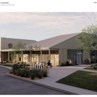 Vue sur les façades nord et avant, à partir de la rue de la Patinoire