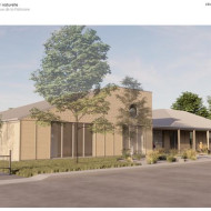 Vue sur les façades sud et avant, à partir de la rue de la Patinoire