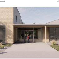 Vue sur l'allée centrale, à partir de la rue de la Patinoire