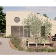 Vue sur le jardin de pluie et de la terrasse arrière